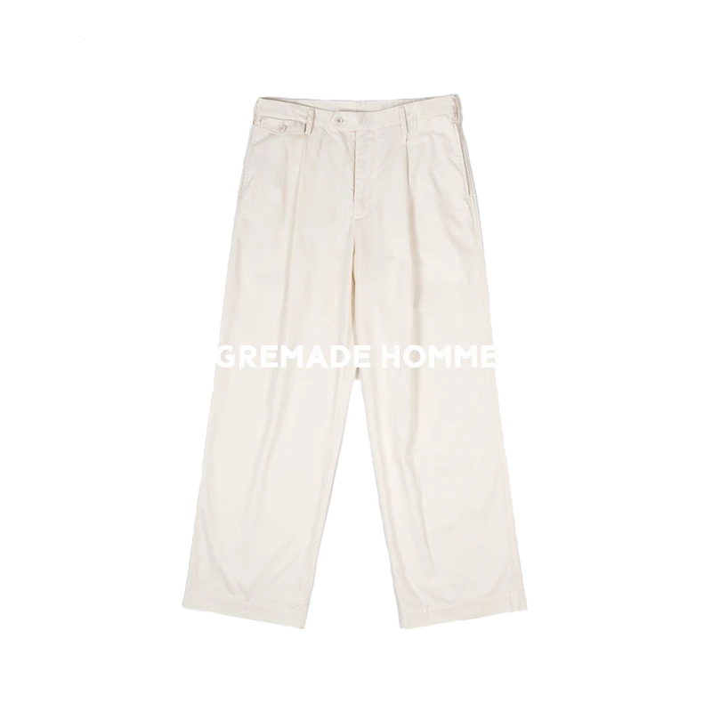 GREMADE 复古象牙白长绒棉单褶轻薄休闲直筒松弛宽松CHINO裤