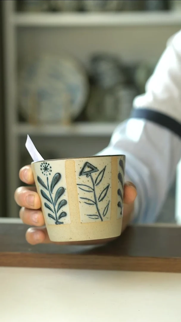 陶瓷350百草花猪口杯瑕疵不退换@4-2@