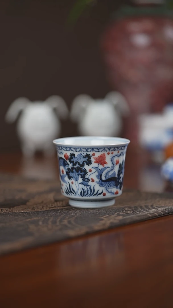 其他平生一盏柴窑鱼澡纹釉里红单杯