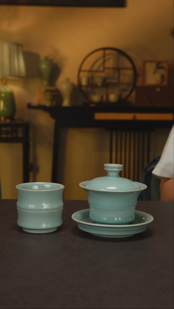 杯子仿古竹节三才盖碗 精品支钉烧