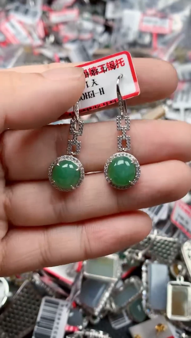 银S925镶嵌戒指翡翠天然A货缅甸翡翠