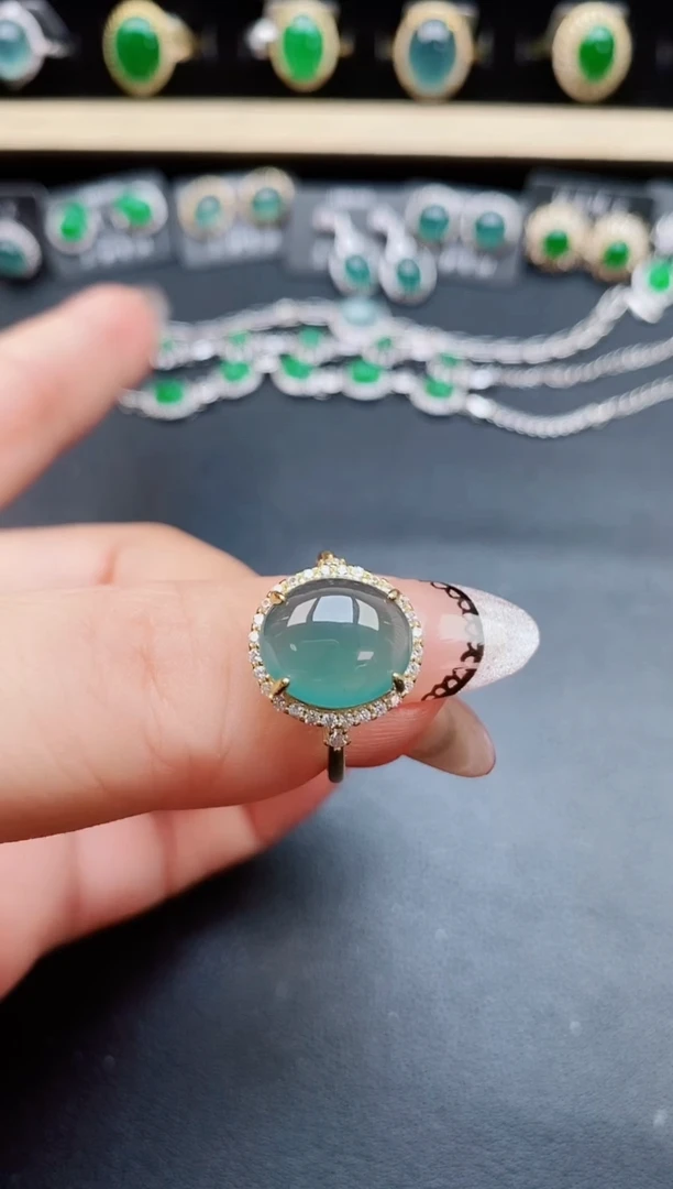 翡翠戒指银S925镶嵌58505