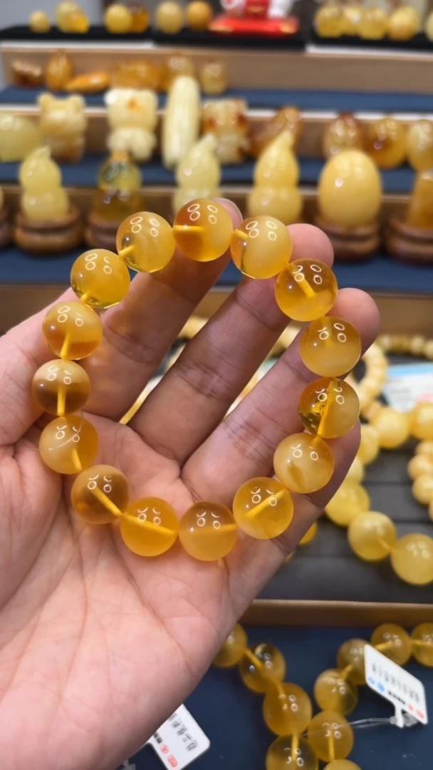 手串蜜蜡未镶嵌p59俄料金白蜜蜡单圈 14mm 23.91克