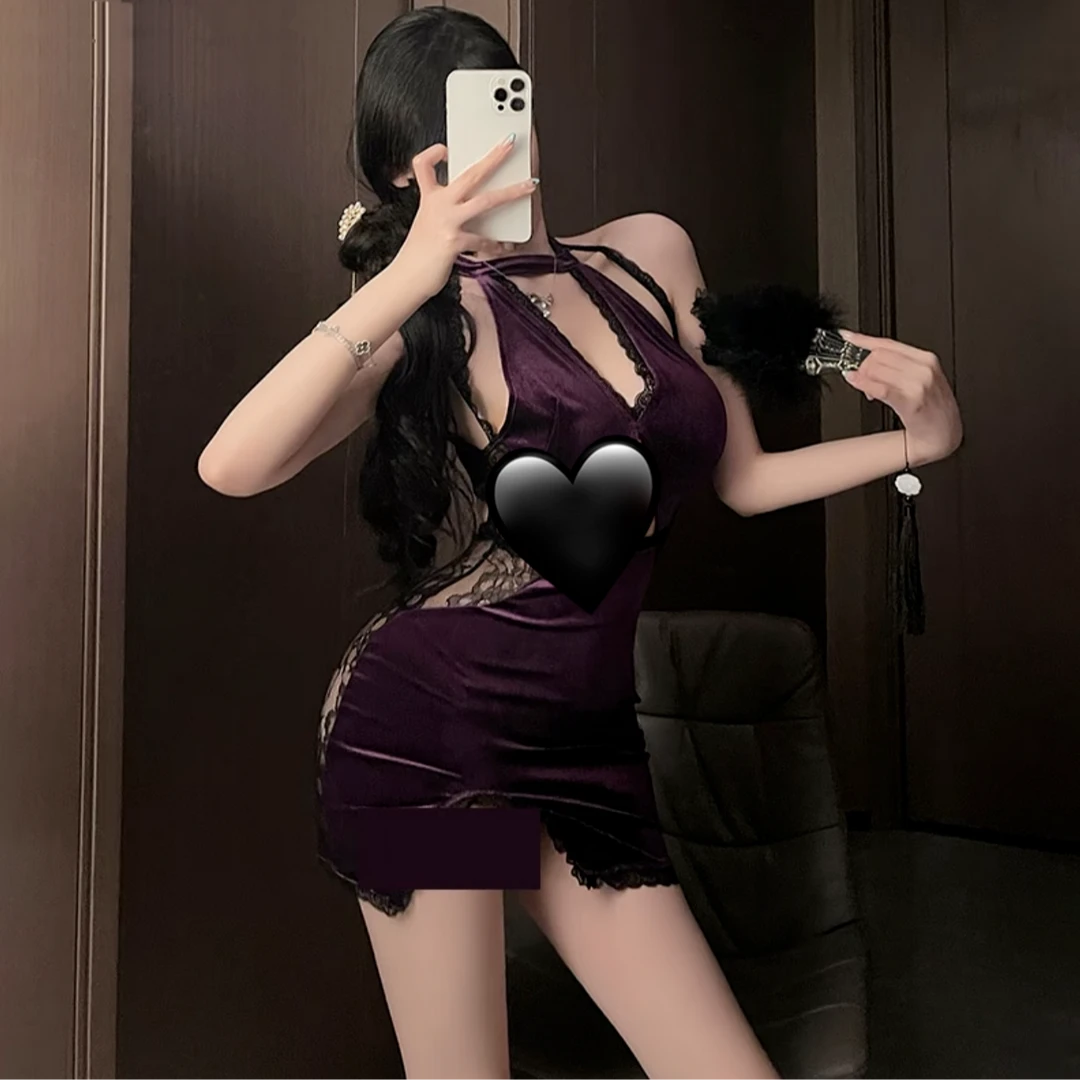 TSOT「禁忌之恋」紫色性感显瘦气质镂空露背修身睡裙