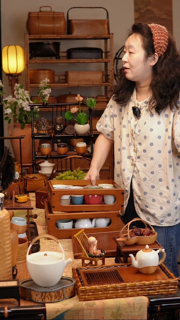 微瑕样品【乾隆】楠竹博古架收纳盒茶具百宝箱茶杯收纳盒 三层