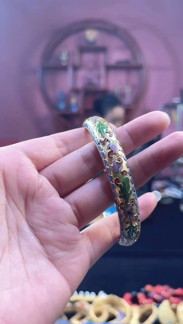 非遗 景泰蓝金地手镯 63-68可戴 砖红