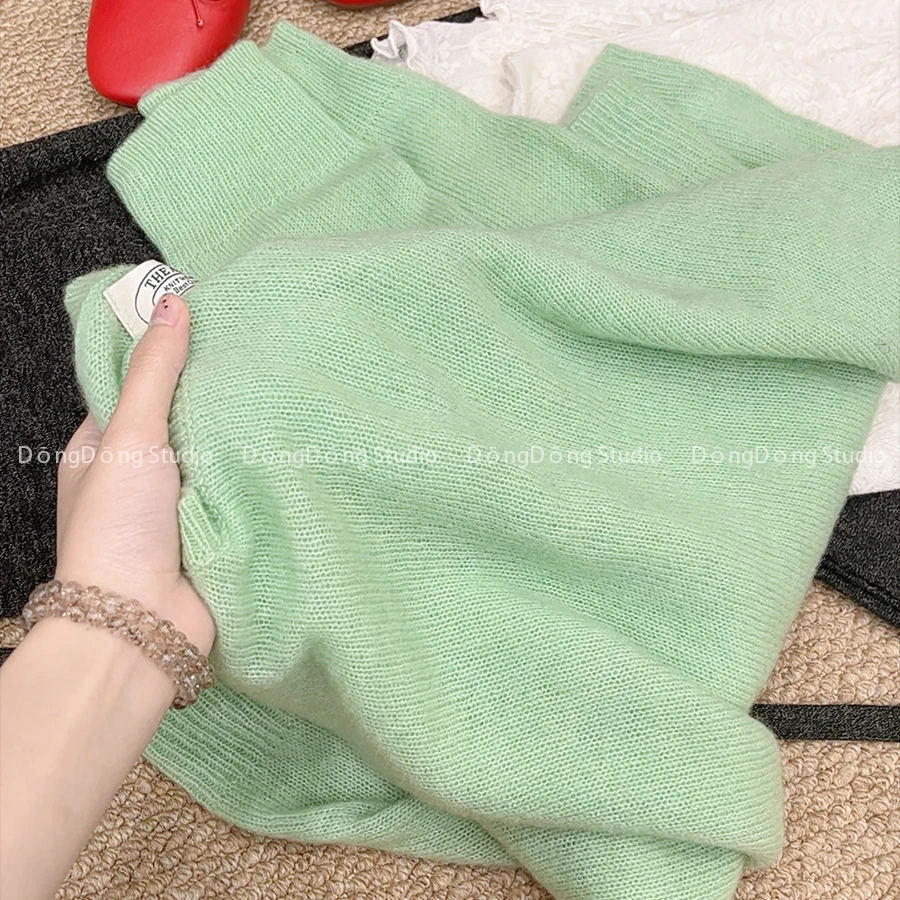 特！售完无补！糖果色丝羊绒圆领套头纯色宽松长袖针织衫毛衣 8803