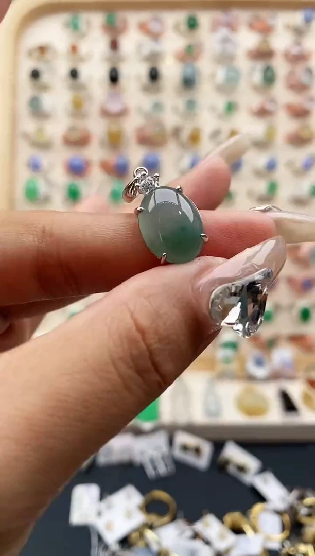 【闪购商品】翡翠戒指银S925镶嵌缅甸天然A货翡翠222   3-3