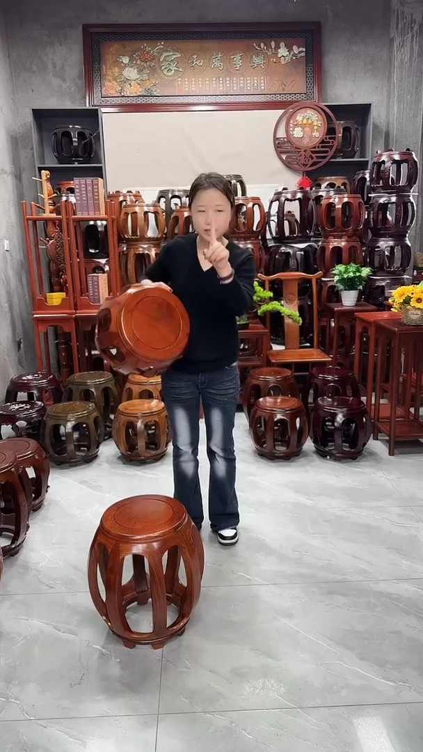 花梨木类家具花梨色小号鼓凳一对（两条）