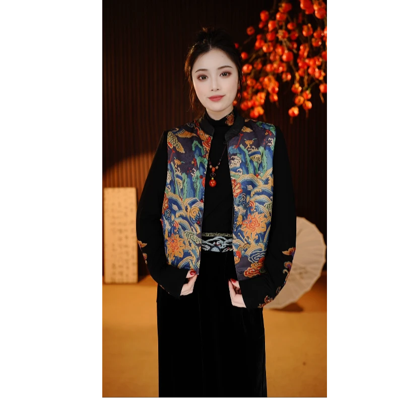 【听潮】醒醒高定新中式国风妈妈装蓝色海浪刺绣马夹