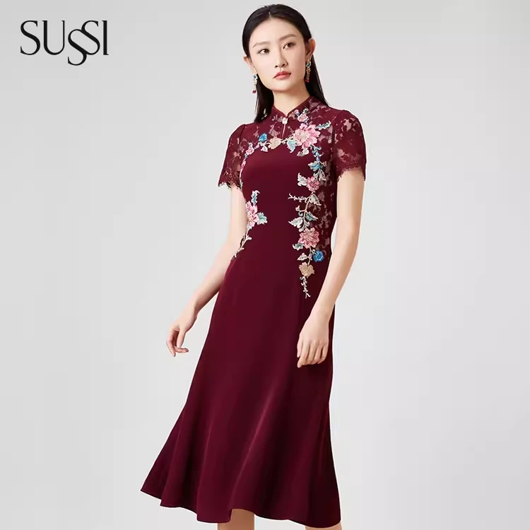 【荷风盈袖】SUSSI古色春夏商场同款新喜中式旗袍婆婆婚宴装连衣裙