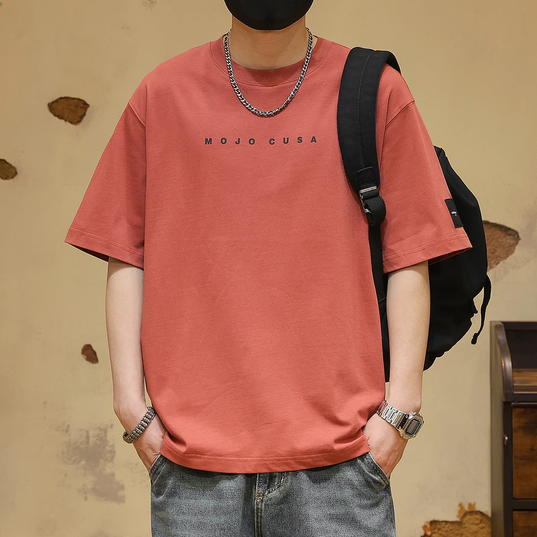 230g重磅字母印花短袖T恤男夏季潮牌宽松大码五分袖男士半袖体恤T