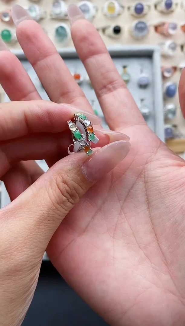 银S925镶嵌戒指翡翠天然缅甸翡翠A货111-5-5