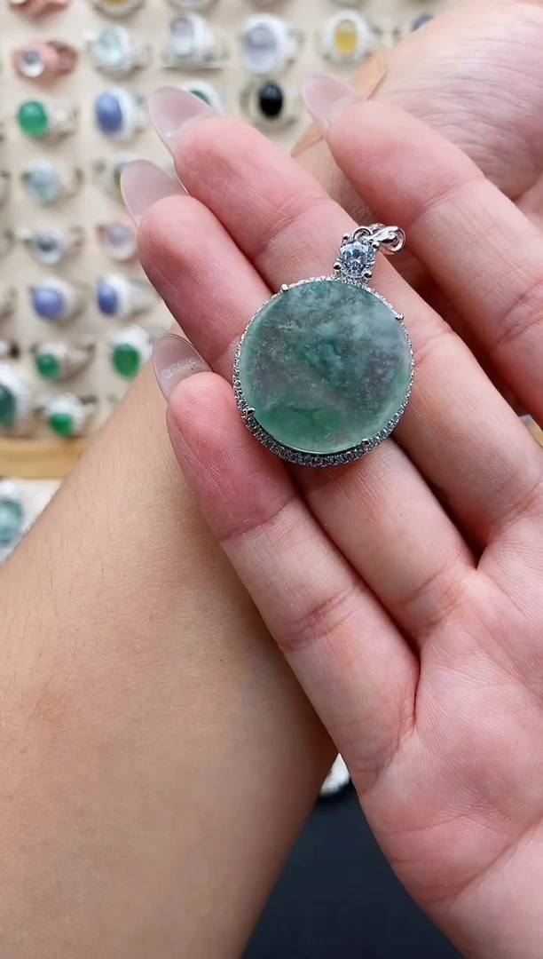 银S925镶嵌戒指翡翠余****运天然缅甸翡翠A货222-4-2