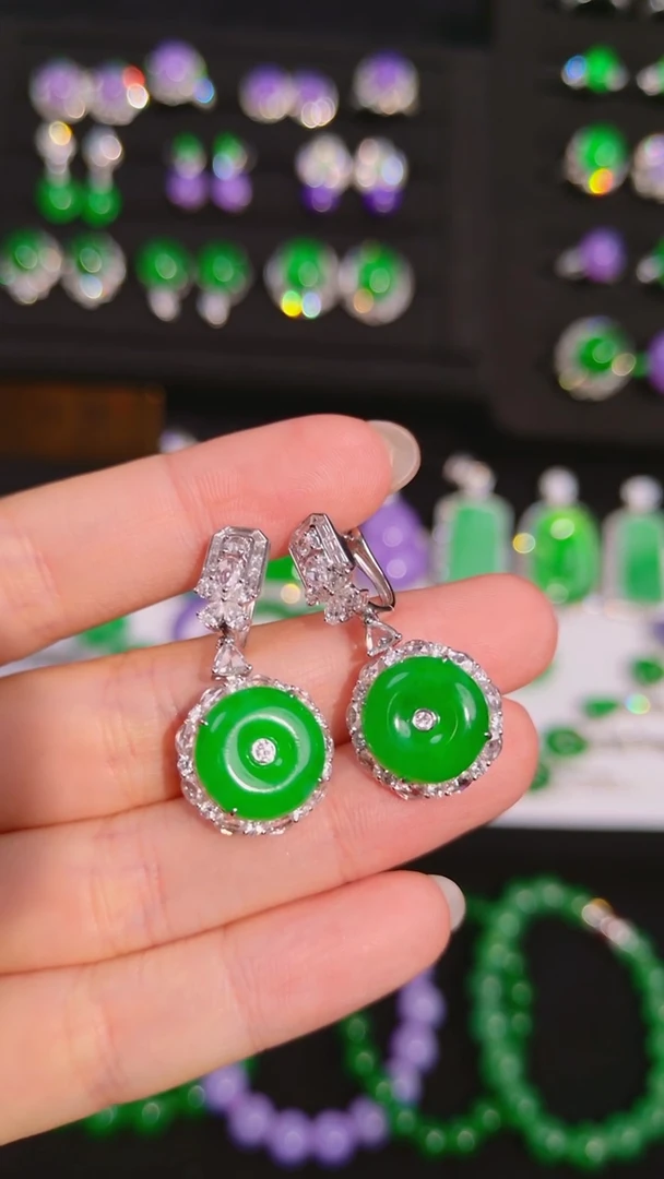 吊坠(不含链)18K金镶嵌翡翠平安扣耳坠