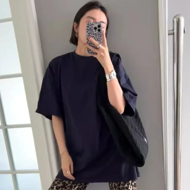 JODIEWANG精致小圆领落肩设计大廓形短袖T恤4227