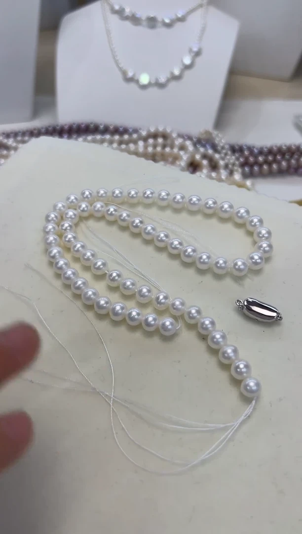 淡水珍珠银S925镶嵌颈饰7-7.5mm无核白珠项链