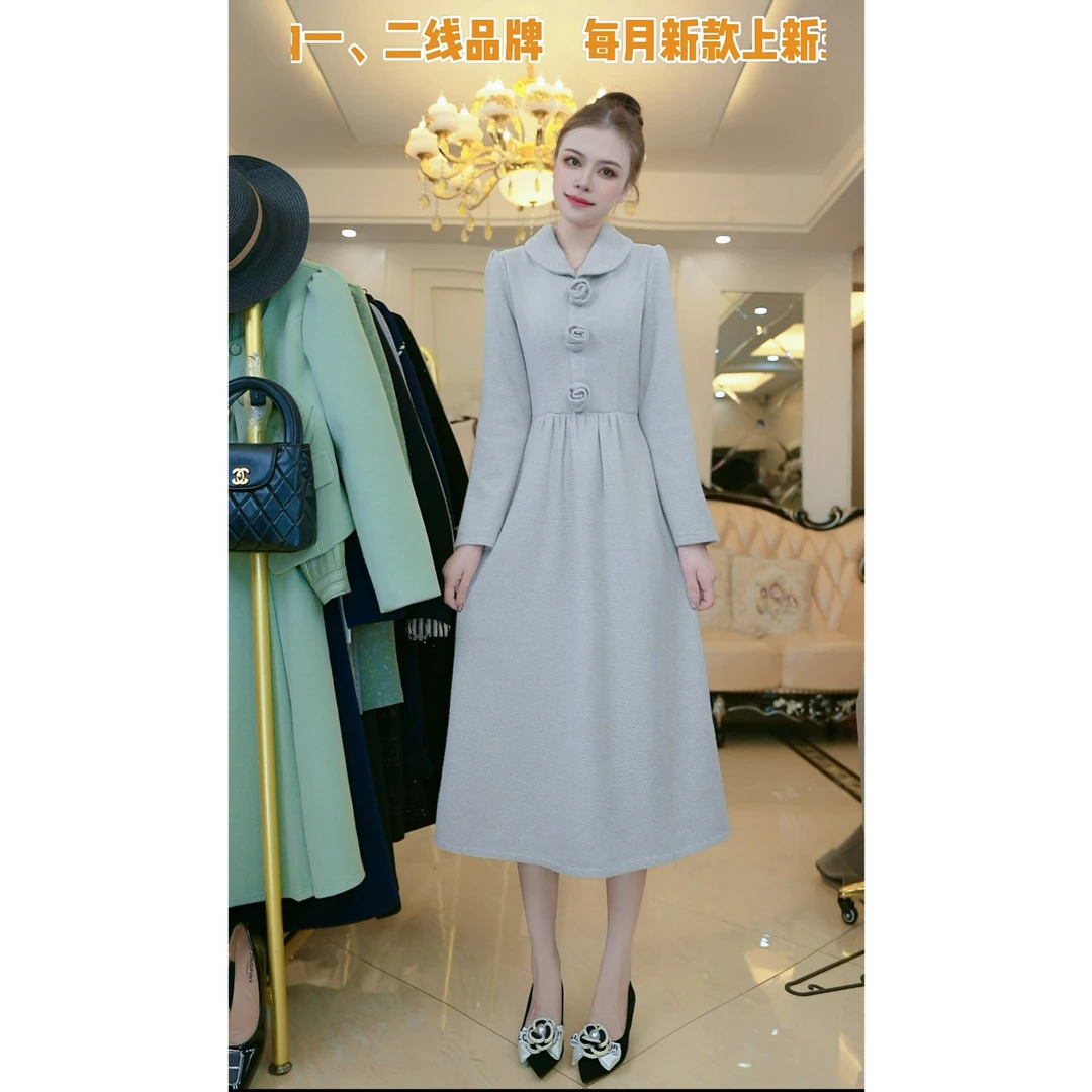 梦想服饰2024秋冬新款收腰连衣裙修身减龄时尚裙子6353