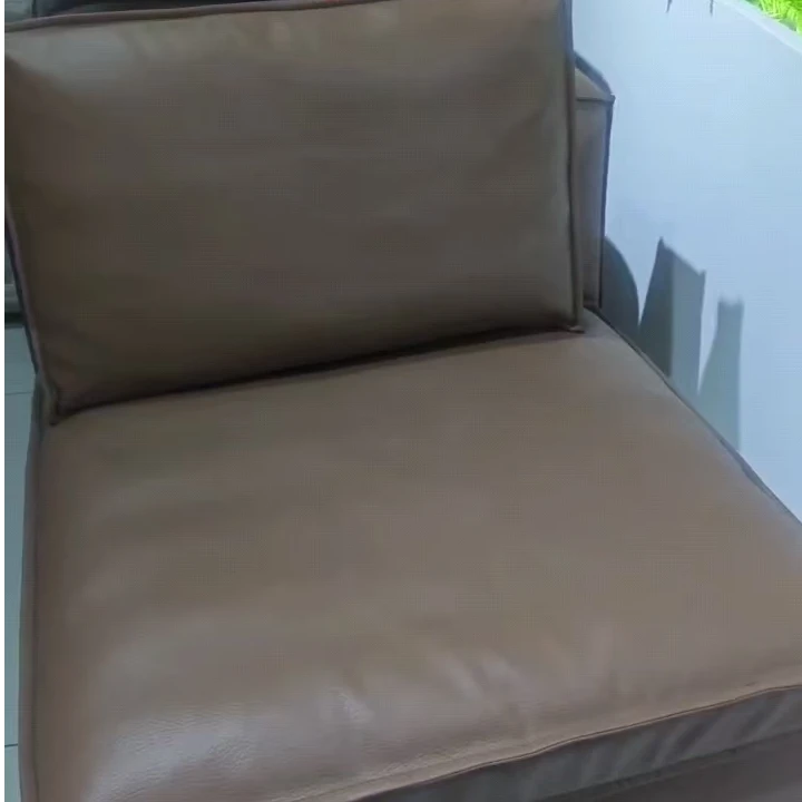 轻奢家用客厅真皮单人沙发简约极简方形