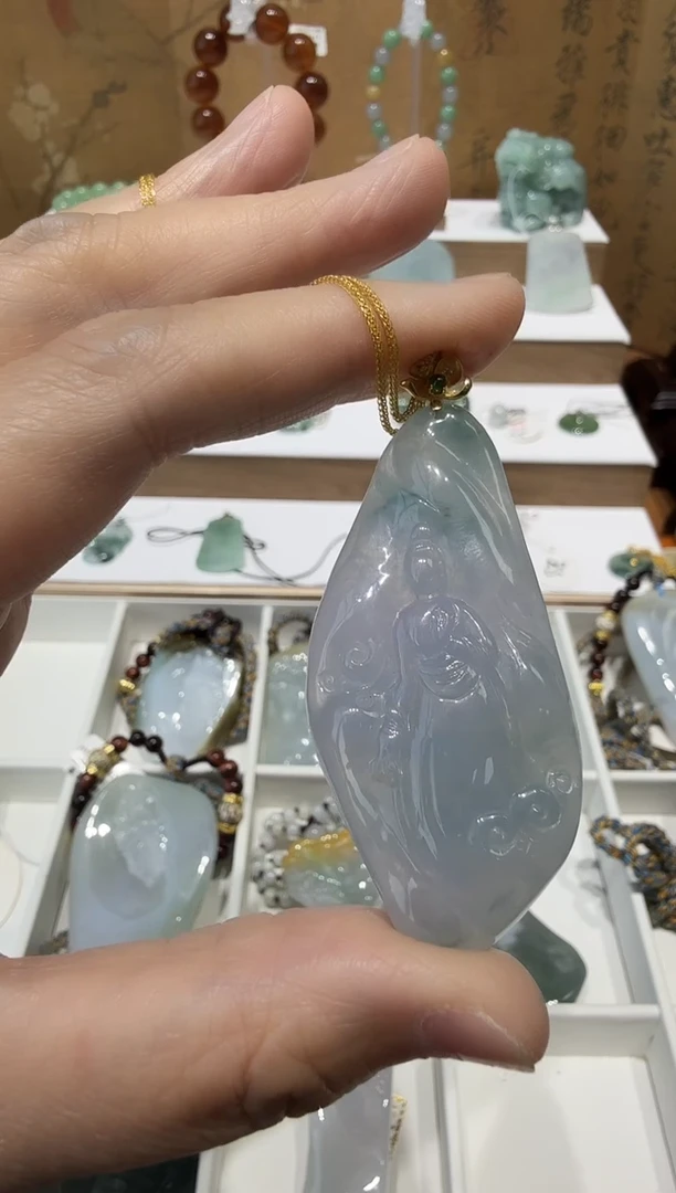 18K金镶嵌挂件翡翠余**你A货翡翠多样性孤品