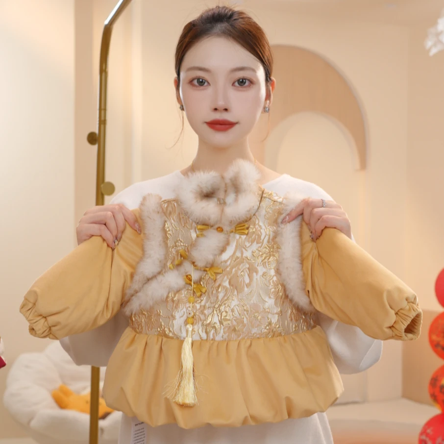 MOMOCOmini婴童冬季女宝流苏国风花卉新中式加绒棉衣87810101099