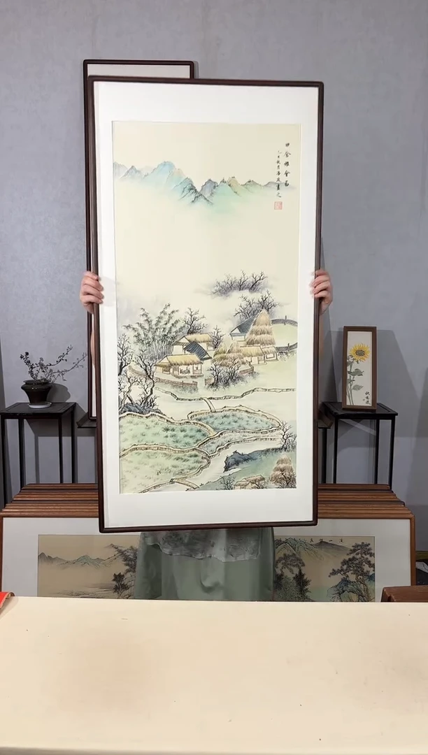 国画手绘*田舍雅会图*62*122cm带框发货