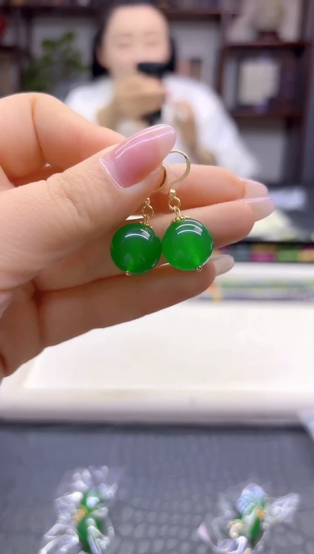 14K金镶嵌翡翠耳饰DIY款E163