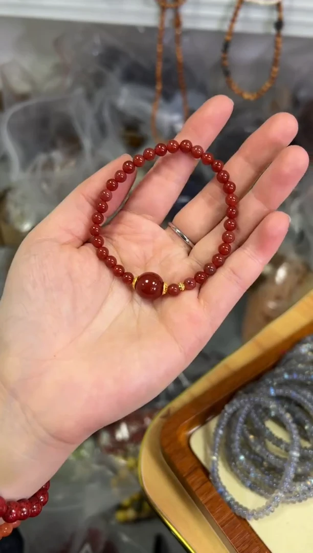 【闪购商品】玛瑙/玉髓手链未镶嵌玉化冰红玛瑙顶珠款手链[3664]