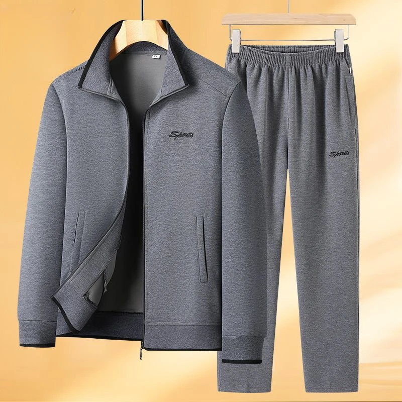 春秋季休闲运动套装爸爸装中老年夹克套装男款大码男士运动服外套