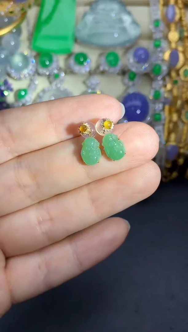 翡翠18K金镶嵌耳饰91-中国好珍宝