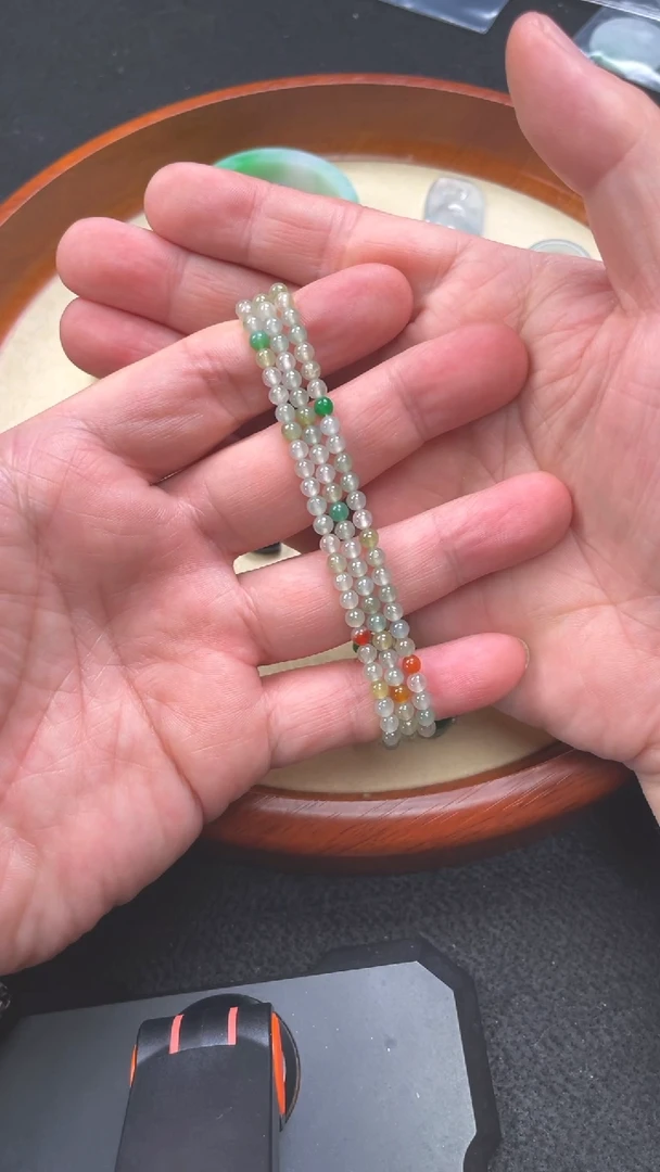 未镶嵌翡翠手链22号3.8多彩冰种小米珠/杜
