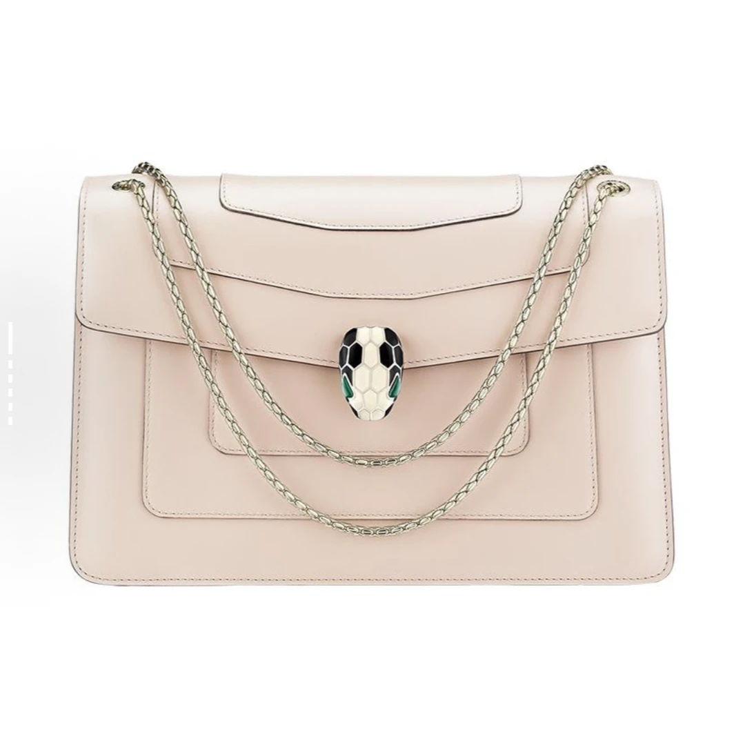 99新 BVLGARI/宝格丽 淡粉色中号蛇头链条/单肩包