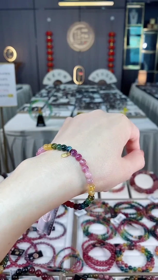 未镶嵌老矿碧玺彩虹单圈手串5mm+碧玺hon多样性发货一条