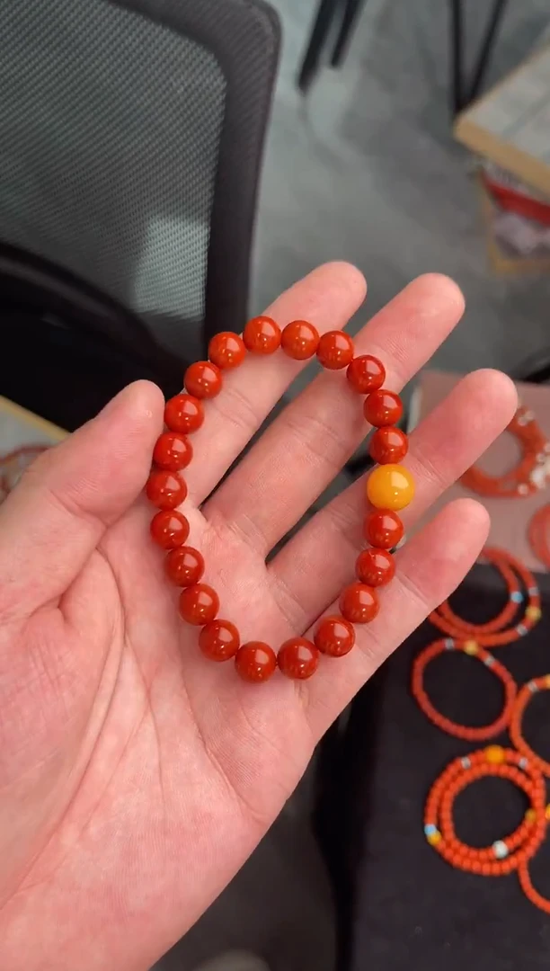 未镶嵌手串南红玛瑙火焰锦红满肉单圈蜜蜡QF-A425（多样性发一）