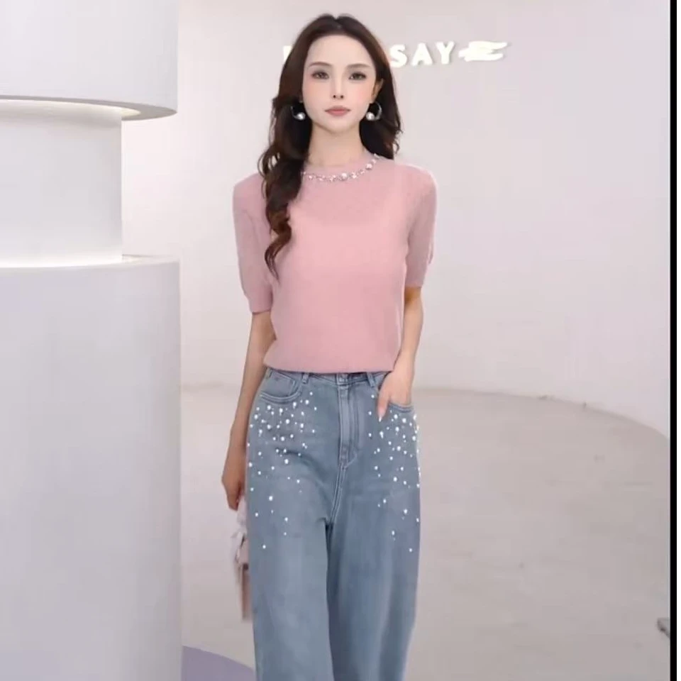 ELLASSAY歌力思秋冬新款山羊绒钉珠镂空针织衫女EWF361M03800