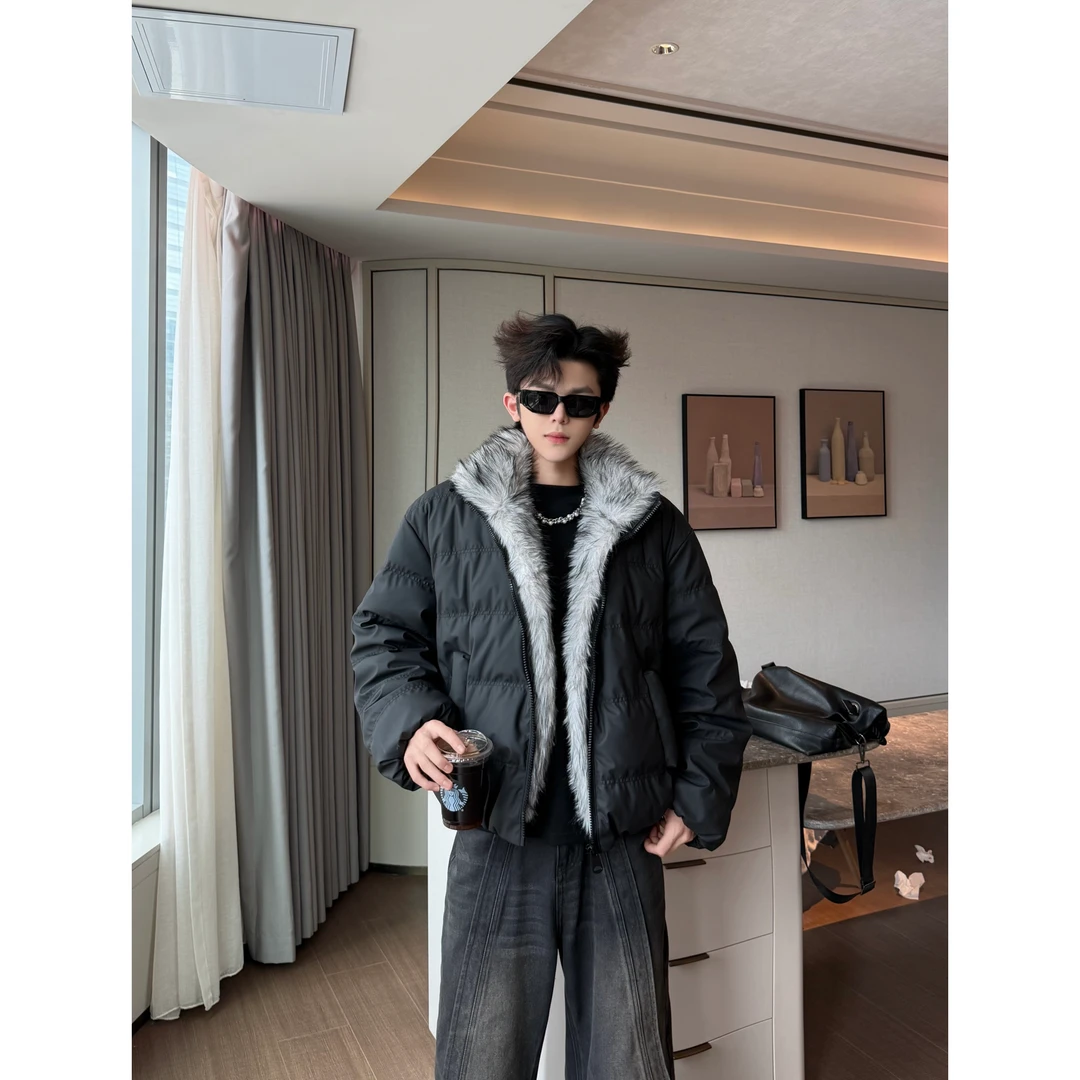 YOUNG冬季三防座山雕加厚毛领派克羽绒服立领男白鸭绒外套