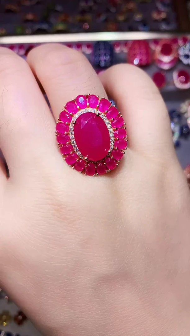 银S925镶嵌戒指红宝石....