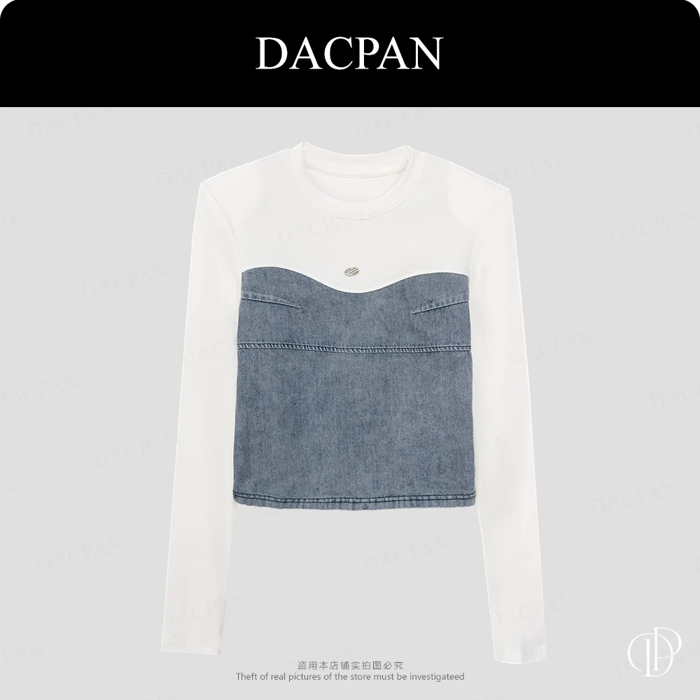 DACPAN-“两极分化”拼接牛仔长袖上衣 垫肩可拆 2025/盼·PP 90611