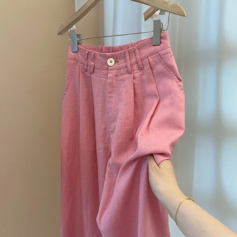 甜酷树莓粉休闲阔腿裤女2025春季新款宽松时尚高腰显瘦百搭直筒裤