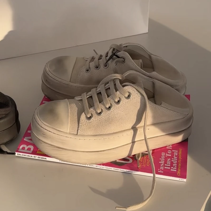 诗歌兰鞋子女2025新款真皮圆头复古胖丁鞋时尚厚底休闲鞋女993-13