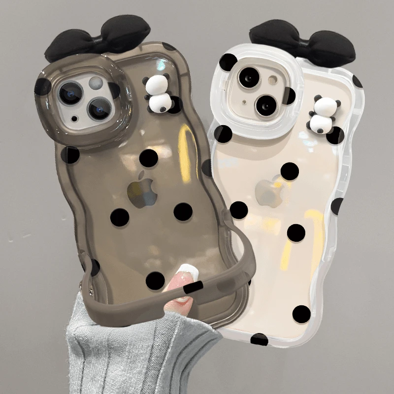 BANCA黑波点蝴蝶结熊猫适用苹果16支架手机壳华为P70vivo小米15套
