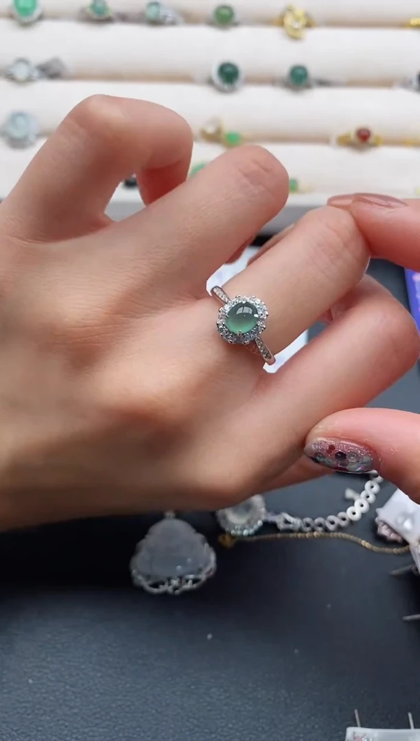 银S925镶嵌戒指翡翠44444444+1