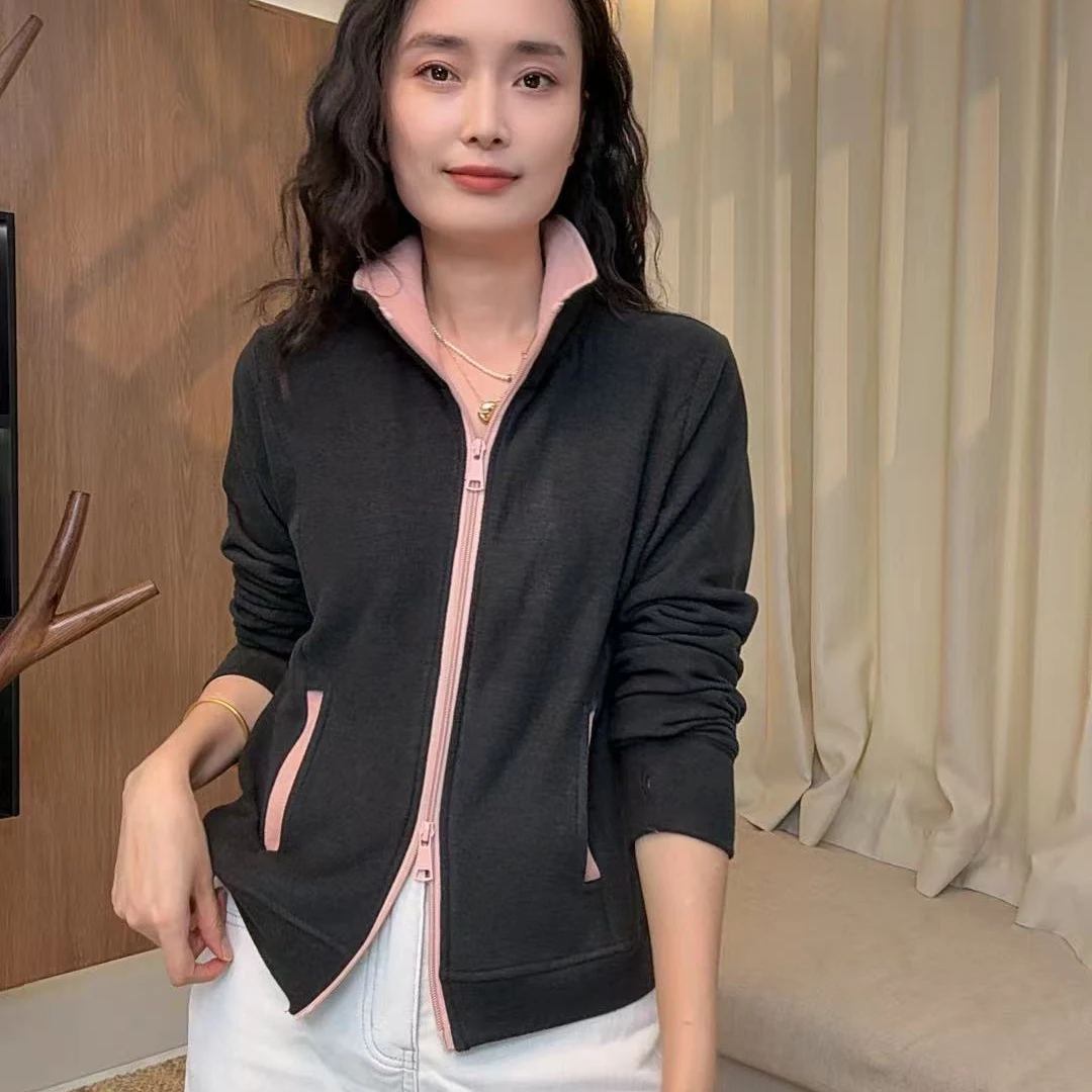 1370-德绒休闲风针织衫开衫时尚外套运动长袖显瘦