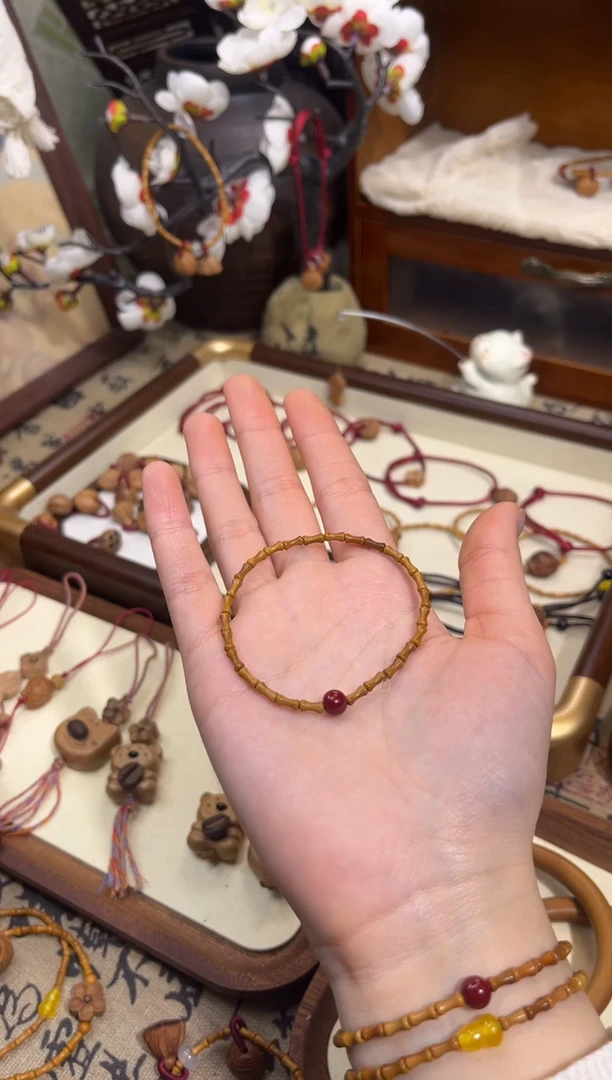 手串桃核【桃缘行】竹节「红色莎莎」桃木桃核辟、挡、驱、护 备注手围