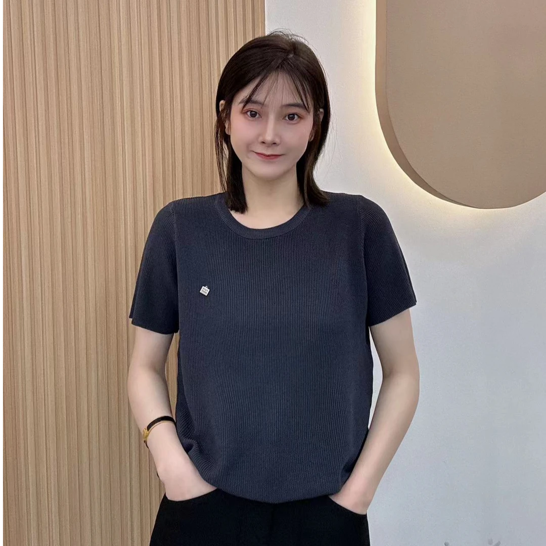【霓裳甄选】简约宽松显瘦圆领针织短袖117#