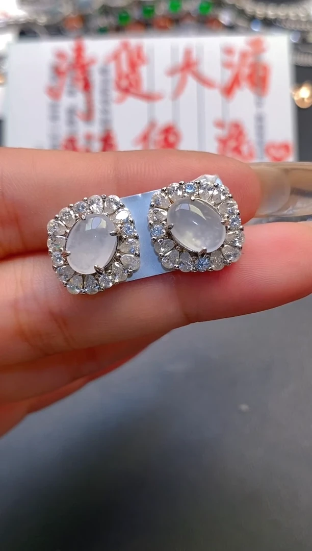 【闪购商品】翡翠耳饰银S925镶嵌天然A货翡翠1