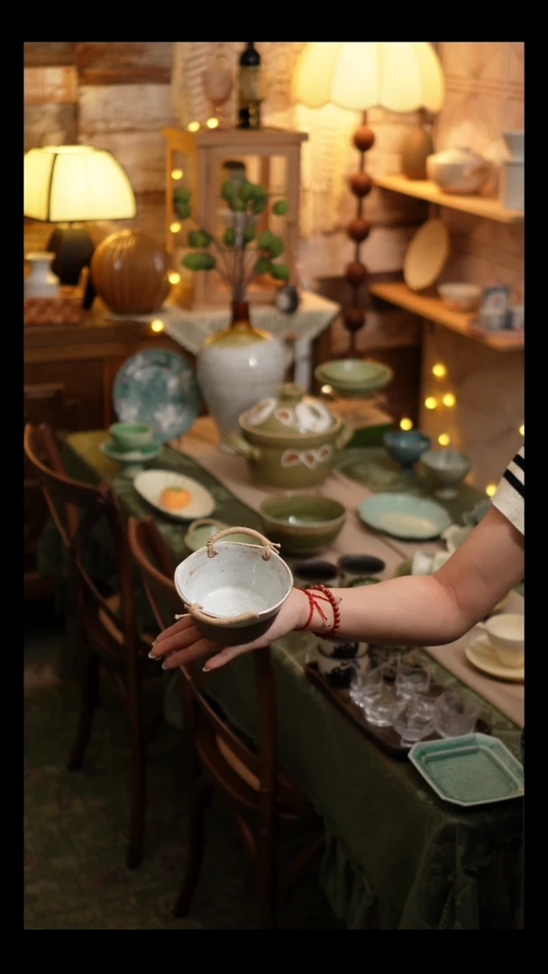 普通钢化玻璃双饮款蔓心手工陶瓷碗