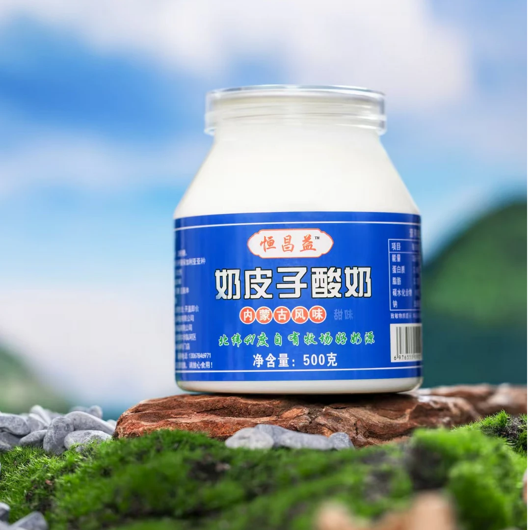 【蒙古牧民奶皮子酸奶】草原牧民手工奶皮子老酸奶500克*2罐装