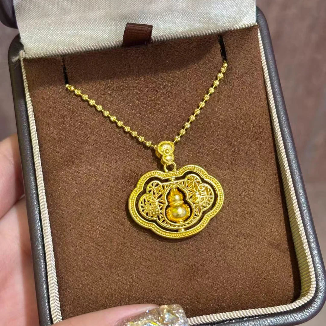 【伟新源】足金999 古法工艺 花丝转转葫芦锁12.68克（不含链）