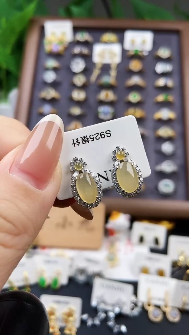 银S925镶嵌翡翠耳饰21